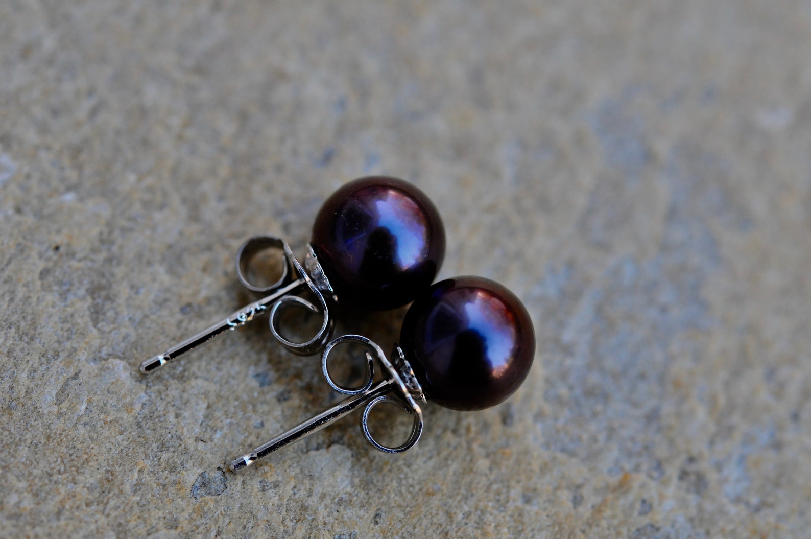 7mm Perfect Black Pearl Stud Earrings Etsy