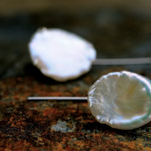 Unique White Keshi Pearl Stud Earrings, Elegant Keshi Pearl Stud Earrings, Handcrafted in USA