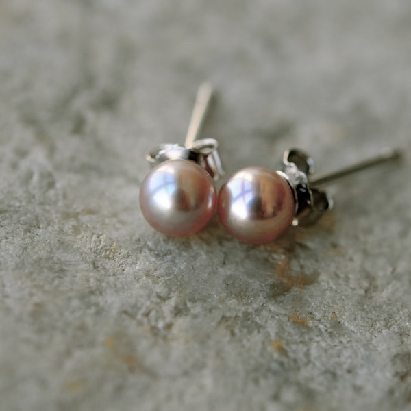 Very Pretty 4mm Lavender Pink Pearl Earring Studs, Small Pink Pearl Stud Earrings