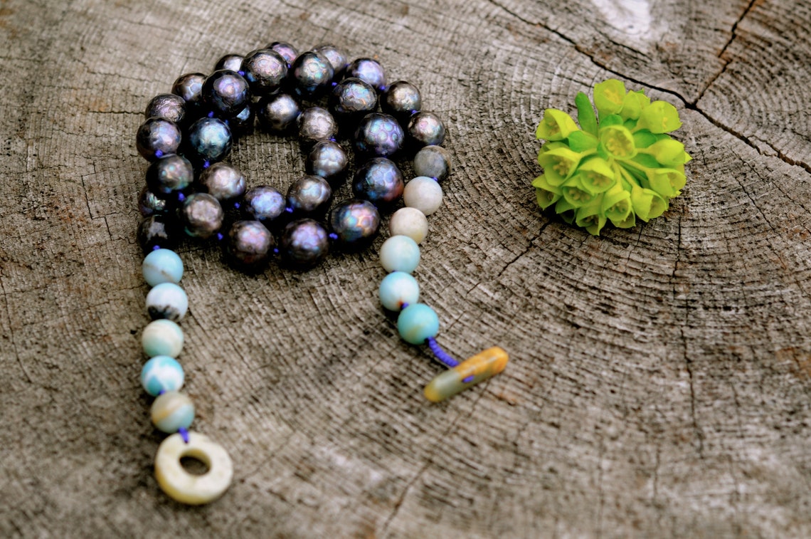 A Stone Age Necklace Faceted Black Baroque Pearl and Natural Etsy