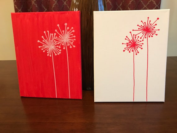Red and white dandelions - 2 panels (any color available)