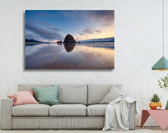 Cannon beach, Oregon at sunset- fine art photography canvas print - Pacific ocean coast, large beach poster, Oregon photo, wall decor, art