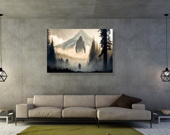 Bigfoot and Mount Hood, Oregon Abstract AI Digital Art, fine art photography, canvas, print-large wall décor,  wall art for gift