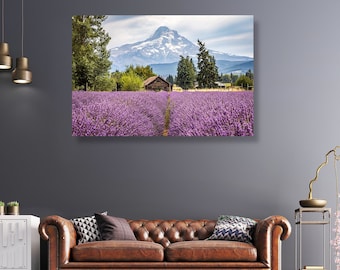 Lavender farm and mount Hood on Canvas- Oregon fine art photography, print-large wall décor, Portland print, Oregon, Pacific Northwest