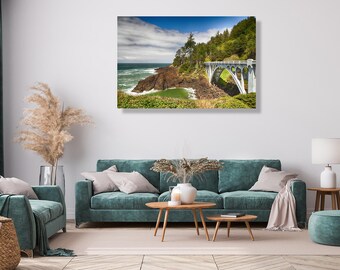 Ben Jones Bridge, Oregon Coast - Original fine art photography canvas print - Pacific ocean, PNW landscape poster, wall decor