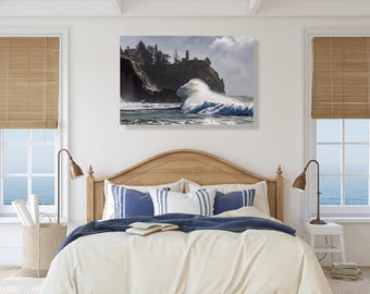 Lion's Head Wave - King Tide at Cape Disappointment, WA | Original Fine Art Canvas Print, PNW Coastal Photography, Wall Décor, Nature Art