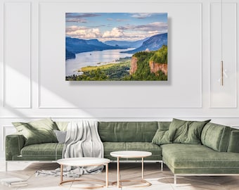 Columbia river gorge and Vista house in Oregon, sunset, Pacific Northwest, nature, canvas, print landscape, picture to hang on wall, décor