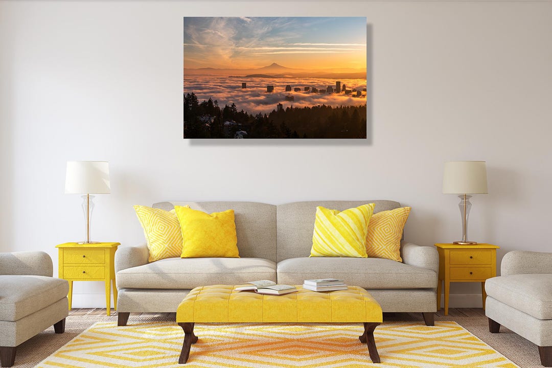 Sunrise Over Downtown Portland and Mount Hood - Original Fine Art ...