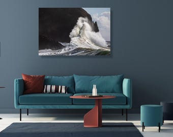 Crashing wave of the Pacific Ocean during King Tides at Cape Disappointment, WA- original fine art photography canvas print- PNW, wall décor