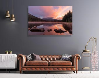 Trillium lake and Mount Hood  during sunrise, Oregon-Original fine art photography canvas print, Pacific Northwest, large wall décor