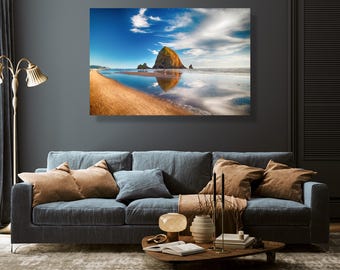 Cannon beach, Oregon at sunset - Original fine art photography canvas print - Pacific ocean, large beach poster,  wall decor, art
