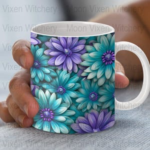 Beautiful Floral Mug Wrap 11oz and 15oz Mug Wraps, Mug Design, PNG Digital Download, Vibrant Flower Pattern, Printable Mug Art