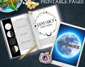 Afdrukbare pagina's Moon Magick | 20 pagina's grimoire-inzetstukken en boek der schaduwen | Maanritueel, manifestatie en waarzeggerij | Pdf direct downloaden