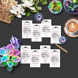 Mond Affirmationskarten zum Selbstdrucken – Feminine Energie Visitenkartengröße – Sacred Lunar Spiritual Deck for Selbstliebe & Reflektion – Instant DL