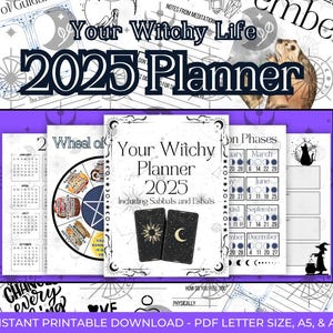 2025 Printable Witch Grimoire Planner Kit, Grimoire & Tarot, Astrology Planner for Witches