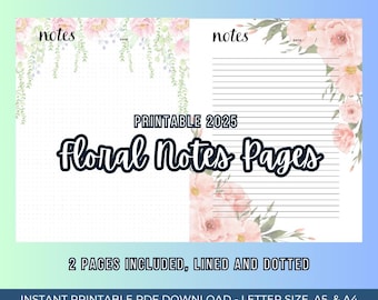 Watercolor Flowers Printable Notes Pages in PDF Format, A4, A5, and Letter Sizes
