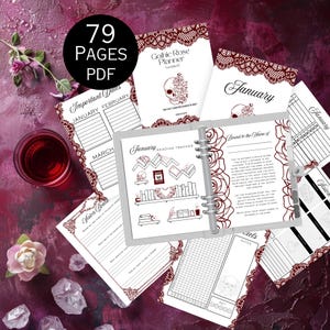 Gothic Rose Planner | Red & Black Printable PDF | Undated Yearly, Monthly, Weekly, Daily Pages | Poe Quotes | Witchy Journal