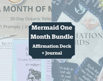 Mermaid Affirmation Deck & Guided Journal Bundle | The Ocean Within and A Month of Mermaids | Printable Self-Care and Shadow Work Kit