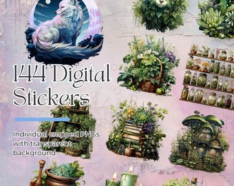 144 Digital Stickers Fantasy Forest Bundle - GoodNotes Compatible