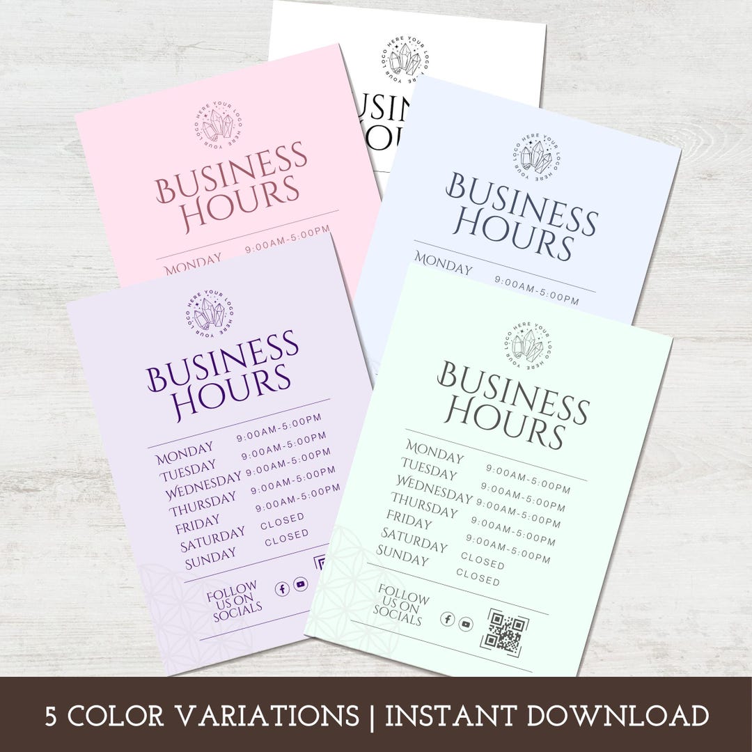Spiritual Business Hours Sign Canva Template • Editable Hours Poster ...