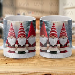 Christmas Gnome Mug Wrap, 11oz and 15oz PNG 300dpi Digital Download, Mug Wrap, Mug Design, Festive Gnome Mug Art, Christmas Mug PNG