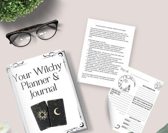 Planificador de brujas y diario de adivinación sin fecha: páginas imprimibles de fases lunares, tarot, sabbats, astrología y rituales diarios. Descarga PDF de brujas.