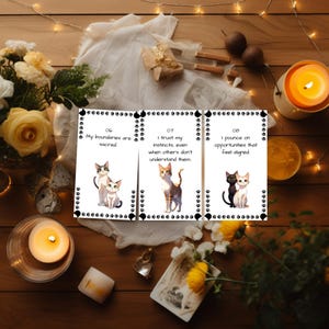 Cartões de Afirmação para Gatos Mystic Whiskers – Baralho Digital para Imprimir, Presente de Amor-Próprio e Atenção Plena, Fácil de Usar, 30 Cartões, Tamanho Mini LFE003