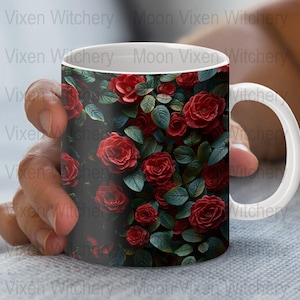 Blumenbecher-Design, rote Rosen-Becherverpackung, 11 Unzen und 15 Unzen Becherverpackungen, Becherdesign, PNG Digital Download, druckbare Becherkunst