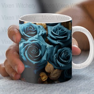 Teal Roses Coffee Mug Wraps 11oz and 15oz Mug Wraps Mug Design PNG Digital Download Floral Mug Wrap Instant Download