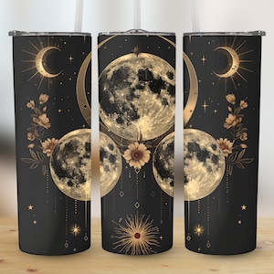 Full Moon 20 oz Skinny Tumbler Wrap, Straight and Tapered, Sublimation, PNG, Instant Digital Download