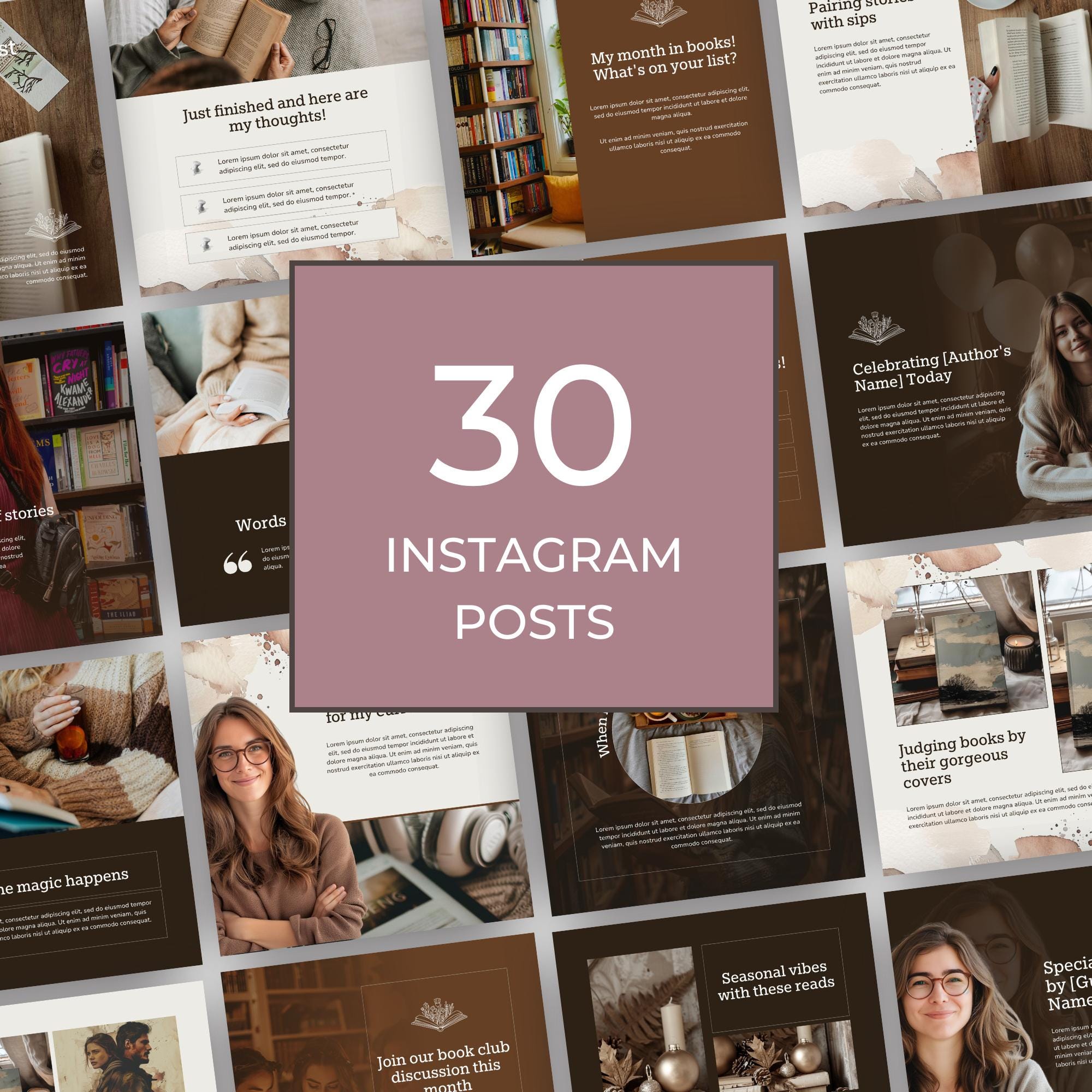 Bookstagram Canva Template | 30 Customizable Social Media Posts ...