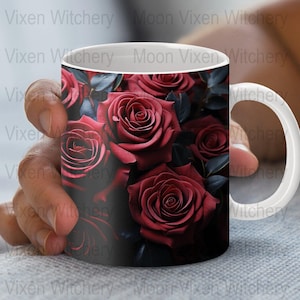 Rote Rosen Mug Wrap 11oz und 15oz Mug Wraps, Becher Design, PNG Digital Download, Floral Mug Wrap Design, Rosenbecher PNG