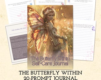 Printable Boho Butterfly Journal | Warm Earthy Tones, Magical Self-Care, Fantasy Goddess Art, Spiritual Witchy Journal PDF