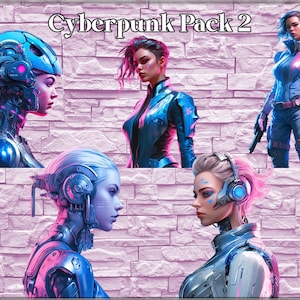 Clipart Netrunners Pack 2 Cyberpunk Sci-fi Android Clipart PNG Digital Art for Projects
