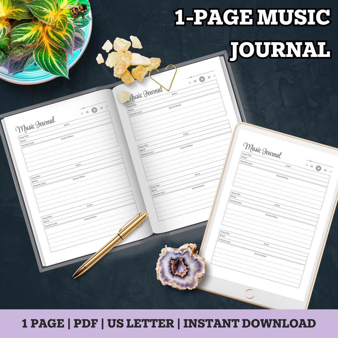 Soundtrack Jourcal Example Music Journal Printable | Song Log & Lyric Reflection Tracker | Mood ...