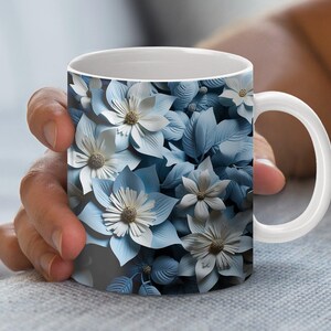 花柄マグラップ 11 オンスと 15 オンス デジタルダウンロード PNG マグラップ マグデザイン 青と白の花 PDF 即時ダウンロード