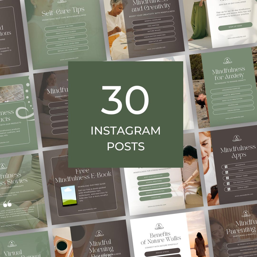 Mindfulness Coach Canva Templates | 30 Square Social Media Posts ...