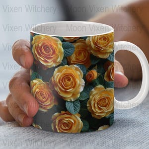 Yellow Roses, 11oz and 15oz Mug Wraps, Mug Design, PNG Digital Download, Floral Digital Art, Yellow Rose Pattern, Instant Download