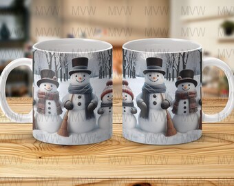 Snowman Mug Wrap 11oz and 15oz PNG 300dpi Digital Download, Mug Wrap, Winter Wonderland Custom Mug Design, Snowman Family Art