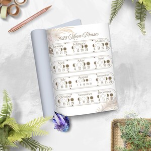 Boho 2025 Moon Phases Printable – 8.5x11 PDF Lunar Calendar for Planners, Astrology, Rituals, and Bohemian Home Decor