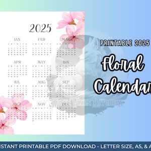 2025 Aquarell Blumen Sammlung Jahreskalender Aquarell Blumen Sammlung in PDF, A4, A5 und Letter erhältlich