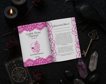 Gothic Rose Planner | Pink & Black Printable PDF | Undated Yearly, Monthly, Weekly, Daily Pages | Poe Quotes | Witchy Journal