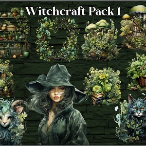 10 PNG Witchcraft Clipart Digital Art Stickers - cat, fantasy cat, black cat, witch