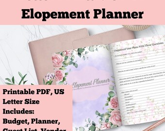 Akwarelowy kwiatowy plan ucieczki do wydrukowania | Lista kontrolna planowania ślubu w formacie PDF | Elopement Day Binder, organizator budżetu | Natychmiastowe pobranie