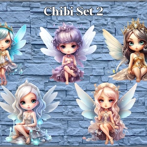 Adorable Chibi Fairy Clipart: Set of PNGs - Perfect for Digital and Print Projects, Instant Download
