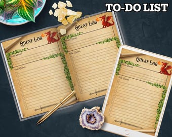 Fantasy Dragon To-Do Liste • Druckbares Aufgaben-Planer • Aufgabenplaner • Checkliste • Haupt- & Neben-Quests • Geschenk für Gamer • Tabletop Gaming