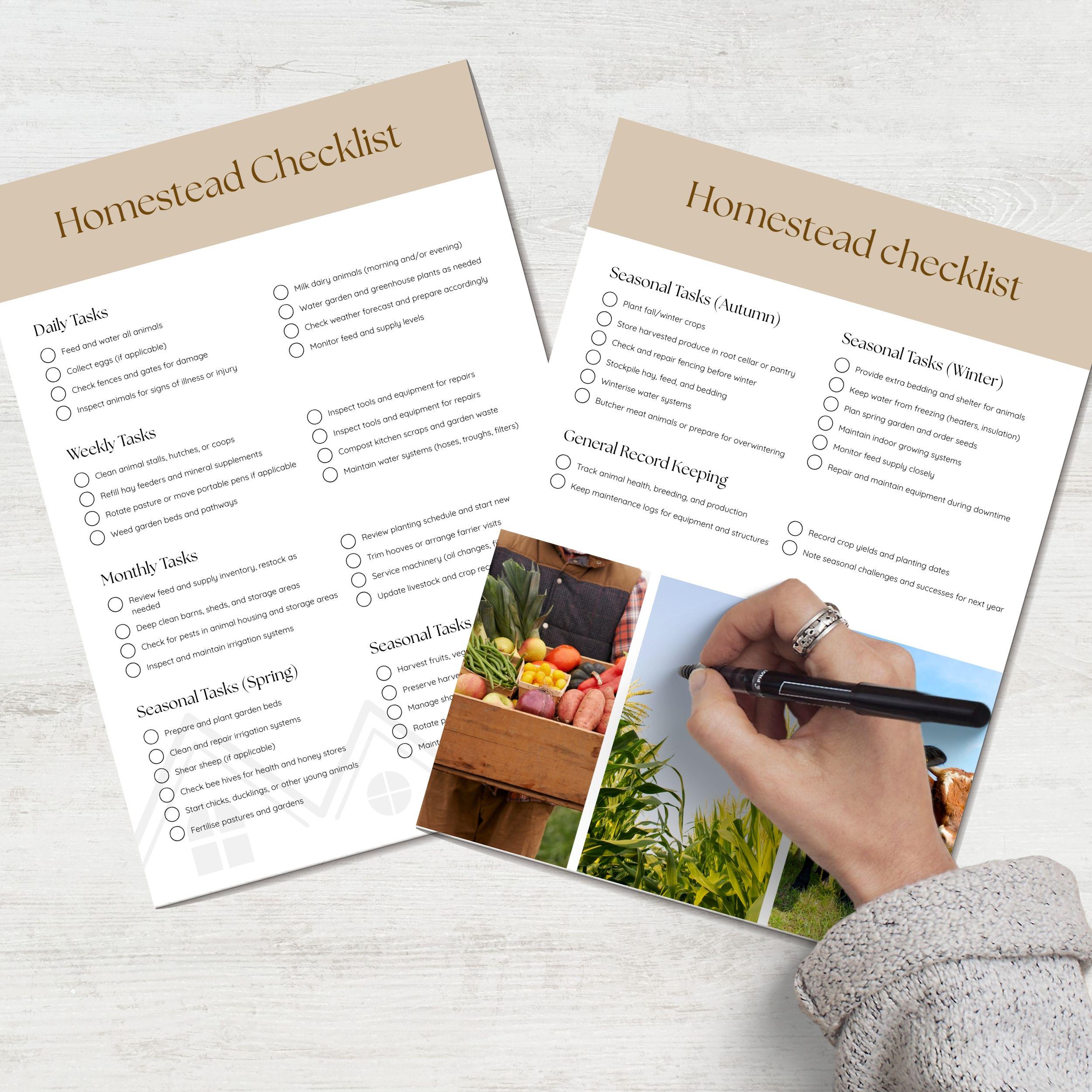 Homesteadprepper List.pdf Homestead Chore Checklist: Farm & Garden Planner (PDF Printable) - Etsy