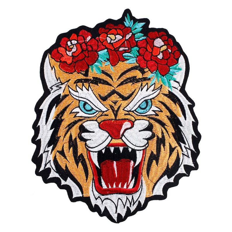 Large Tiger Head Embroidery Applique Sequin Jeans Sew Iron on Patch Jacket Badge