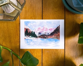 Maroons Bells Colorado Watercolor Painting 4x6 Print