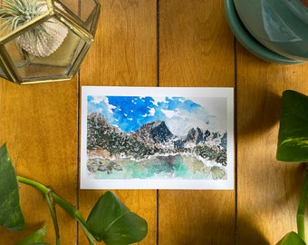 Dream Lake at Rocky Mountain National Park Colorado Watercolor Painting 4x6 Print